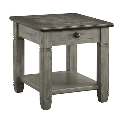 Antique Finish 1pc End Table with Drawer Bottom Shelf Wooden Side Table