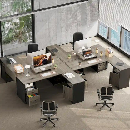 63 L Shaped Home Office Desk with File&Storage Drawers and Cabinet, Computer Desk with Monitor Stand and Open Compartments