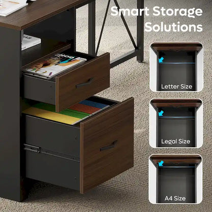 63 L Shaped Home Office Desk with File&Storage Drawers and Cabinet, Computer Desk with Monitor Stand and Open Compartments