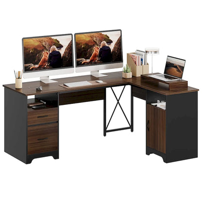 63 L Shaped Home Office Desk with File&Storage Drawers and Cabinet, Computer Desk with Monitor Stand and Open Compartments