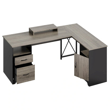 63 L Shaped Home Office Desk with File&Storage Drawers and Cabinet, Computer Desk with Monitor Stand and Open Compartments