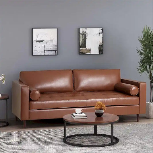 PU Comfy 3-seat Sofa with Wooden Legs for Living Room