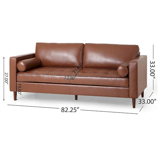 PU Comfy 3-seat Sofa with Wooden Legs for Living Room