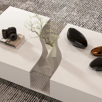 Luminous Chic: White Dual-Drawer Coffee Table with LED Display Top