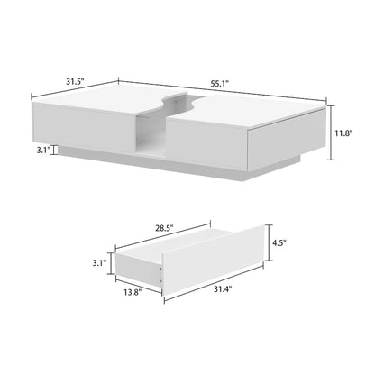 Luminous Chic: White Dual-Drawer Coffee Table with LED Display Top