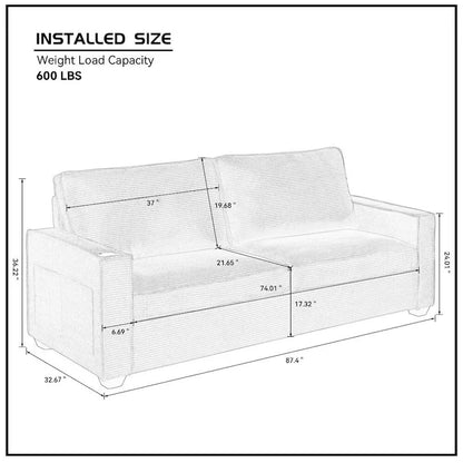 87.4 Inch Modern Design Sofa with Cup Holder and Storage Bags