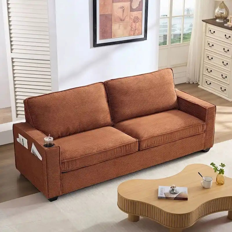 87.4 Inch Modern Design Sofa with Cup Holder and Storage Bags