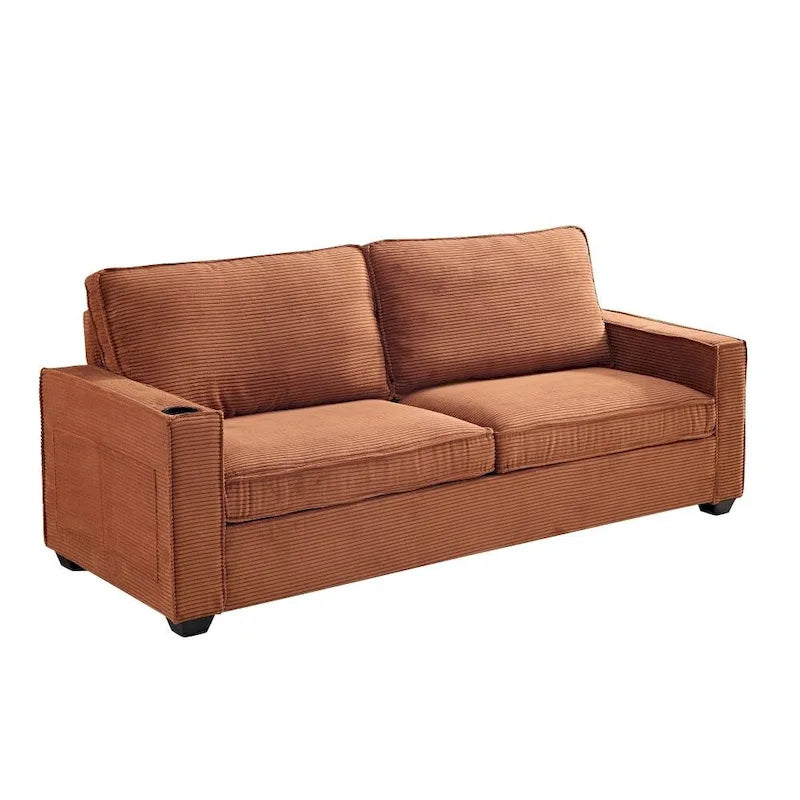 87.4 Inch Modern Design Sofa with Cup Holder and Storage Bags