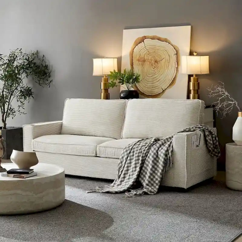 87.4 Inch Modern Design Sofa with Cup Holder and Storage Bags