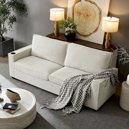 87.4 Inch Modern Design Sofa with Cup Holder and Storage Bags