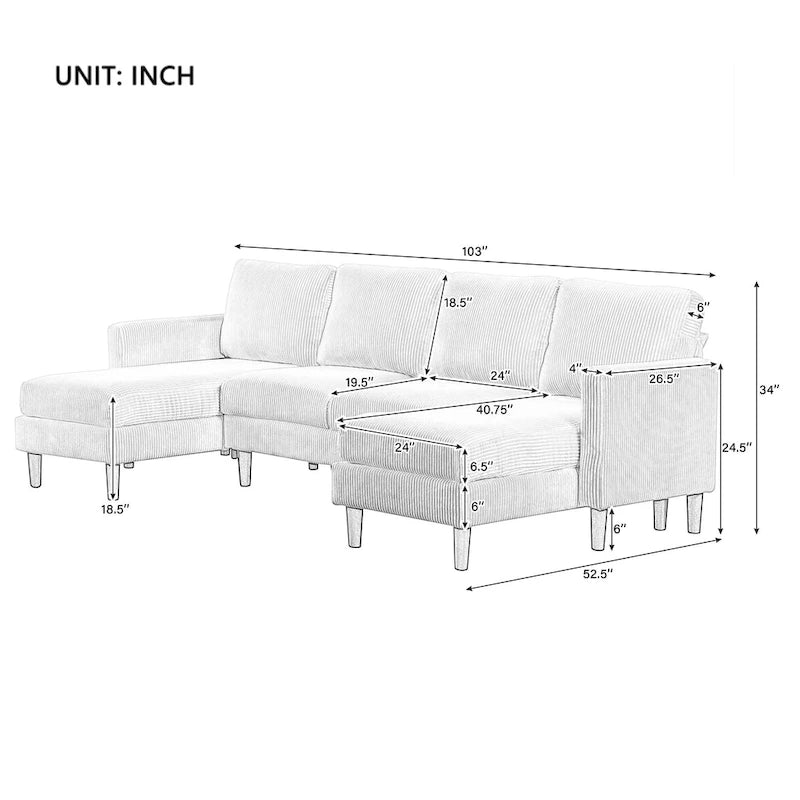 103W U-shaped Cushion Combination Sofa,